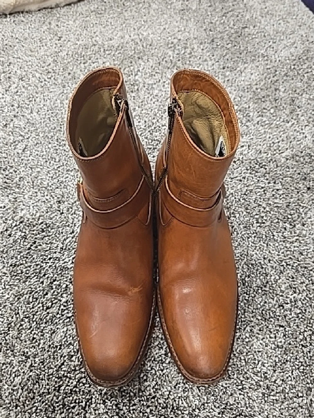 Frye Dara Cognac Leather Chukka Biker Boots with Side Zip